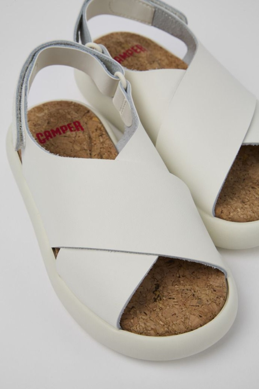 Camper Sandalias | Sandalia De Piel Blanca Con Tira En X