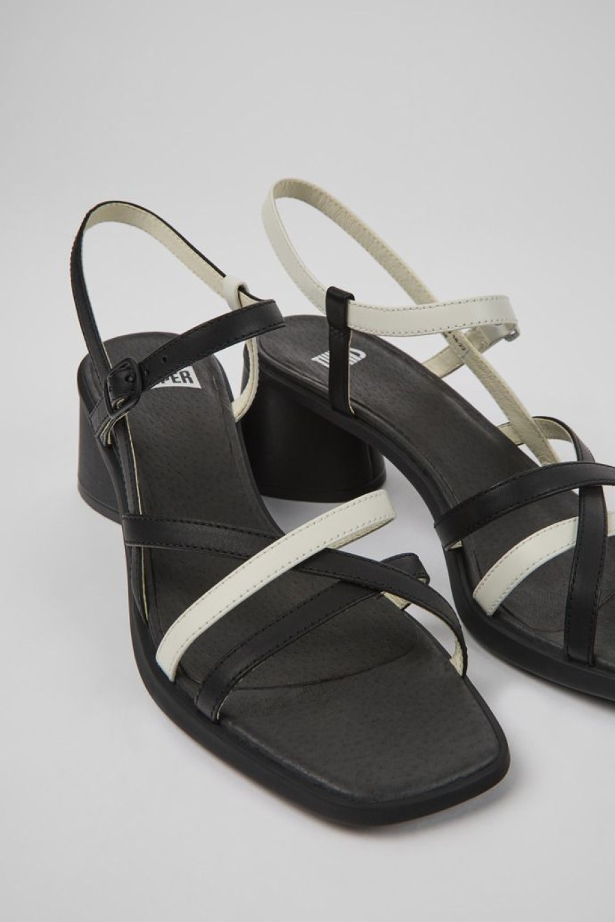 Camper Sandalias | Sandalias De Piel Blancas Y Negras Para Mujer