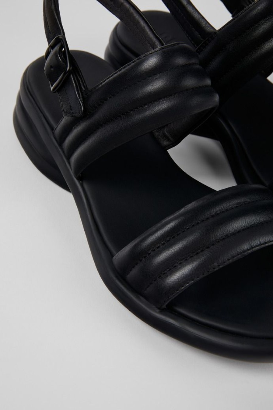 Camper Sandalias | Sandalia Con Dos Tiras De Piel Negra Para Mujer