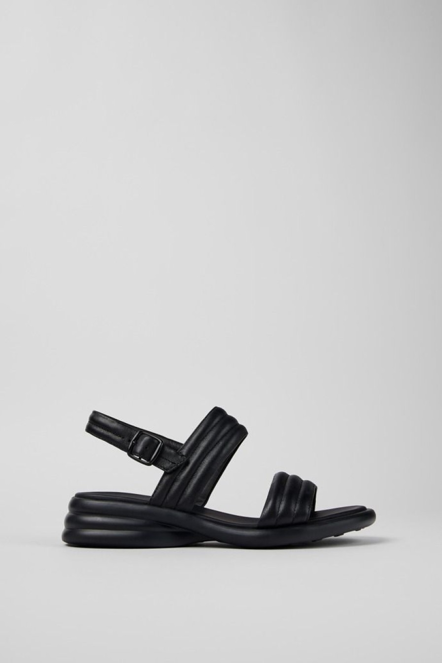 Camper Sandalias | Sandalia Con Dos Tiras De Piel Negra Para Mujer