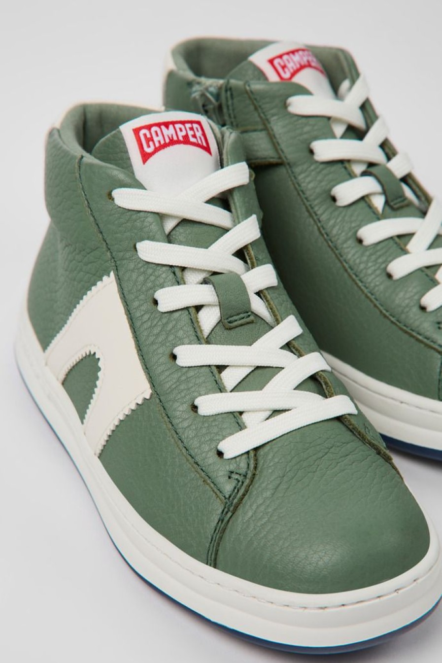 Camper Zapatillas | Botines Verdes Y Blancos De Piel Para Ninos