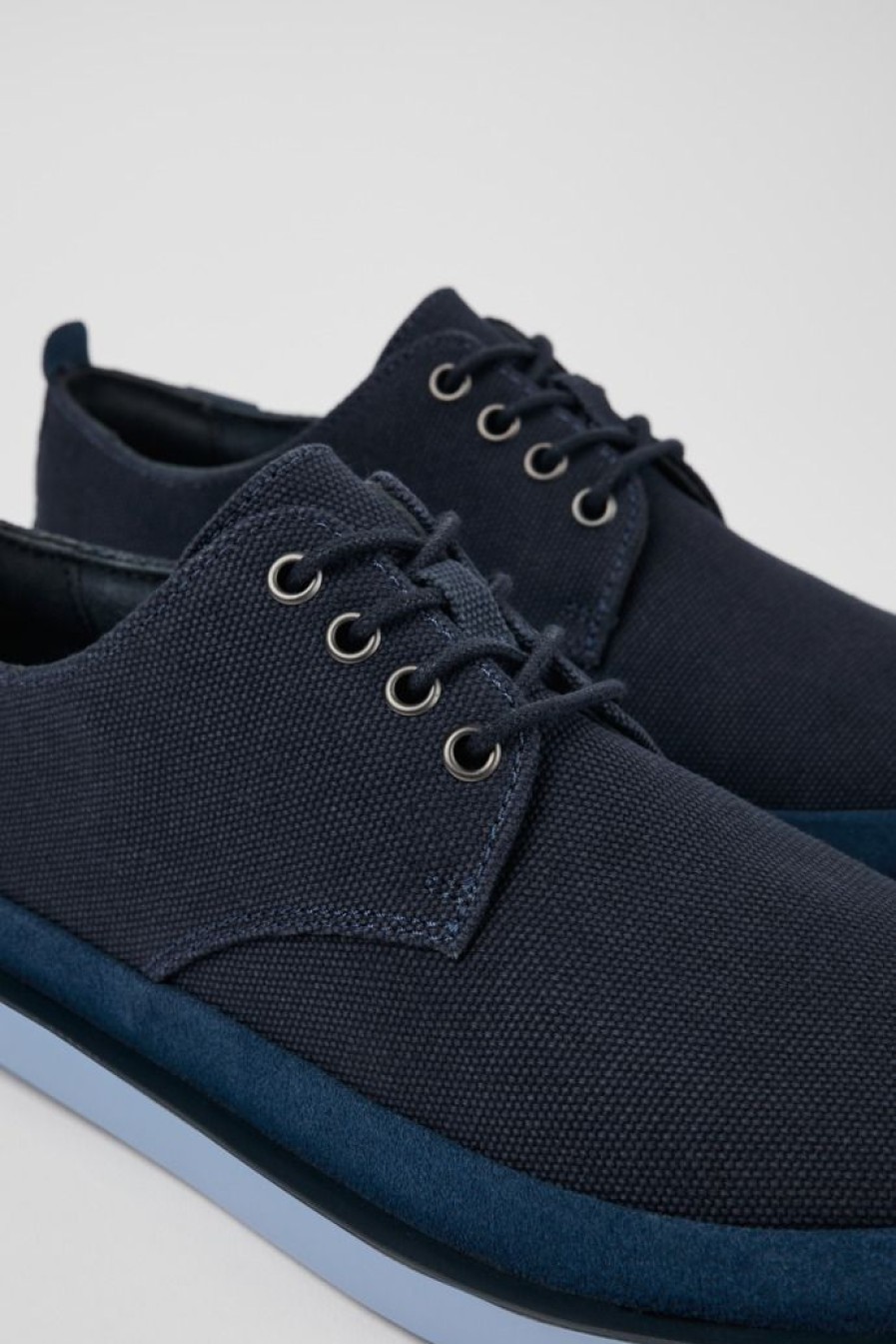 Camper Zapatos De Vestir | Zapato Blucher De Tejido/Nobuk Azul Para Hombre