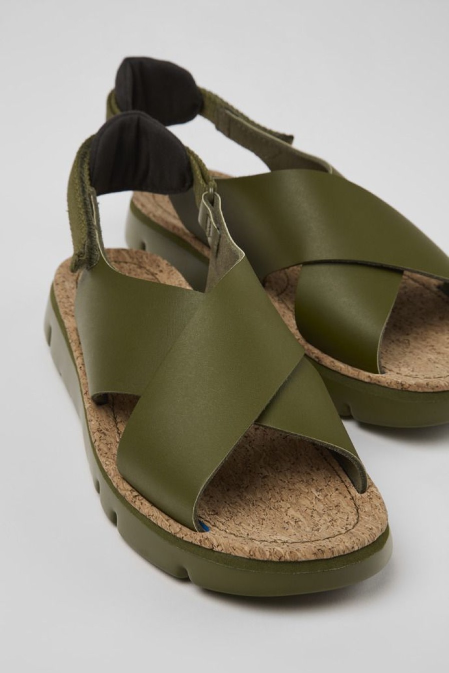 Camper Sandalias | Sandalia De Piel/Tejido Verde Para Mujer