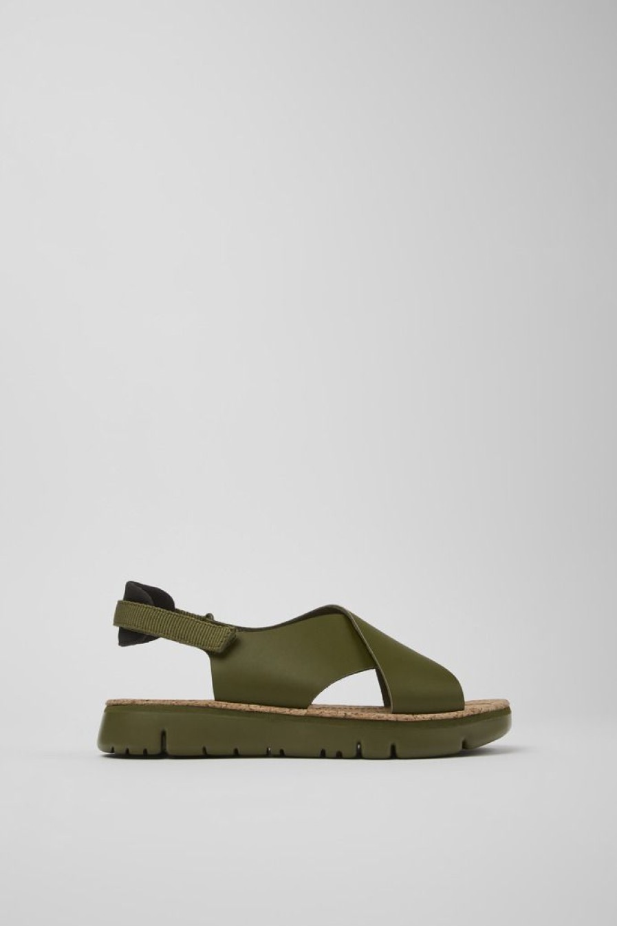 Camper Sandalias | Sandalia De Piel/Tejido Verde Para Mujer