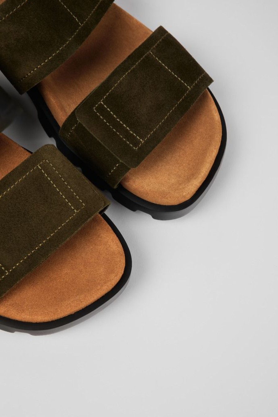 Camper Sandalias | Sandalia Con Dos Tiras De Nobuk Verdes Para Hombre