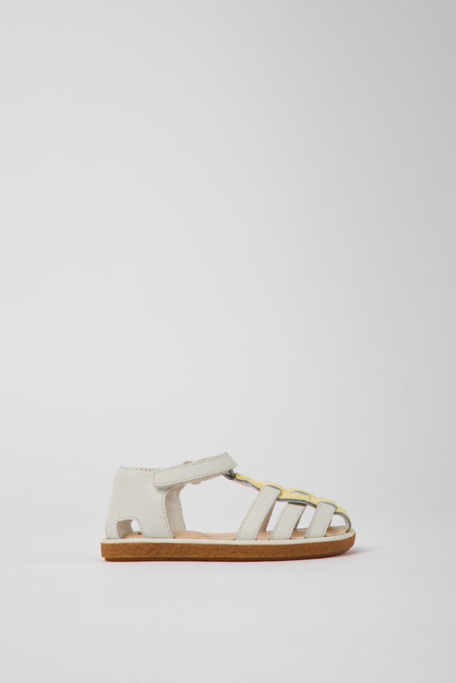 Camper Sandalias | Sandalias Blancas Y Amarillas De Piel Para Ninos