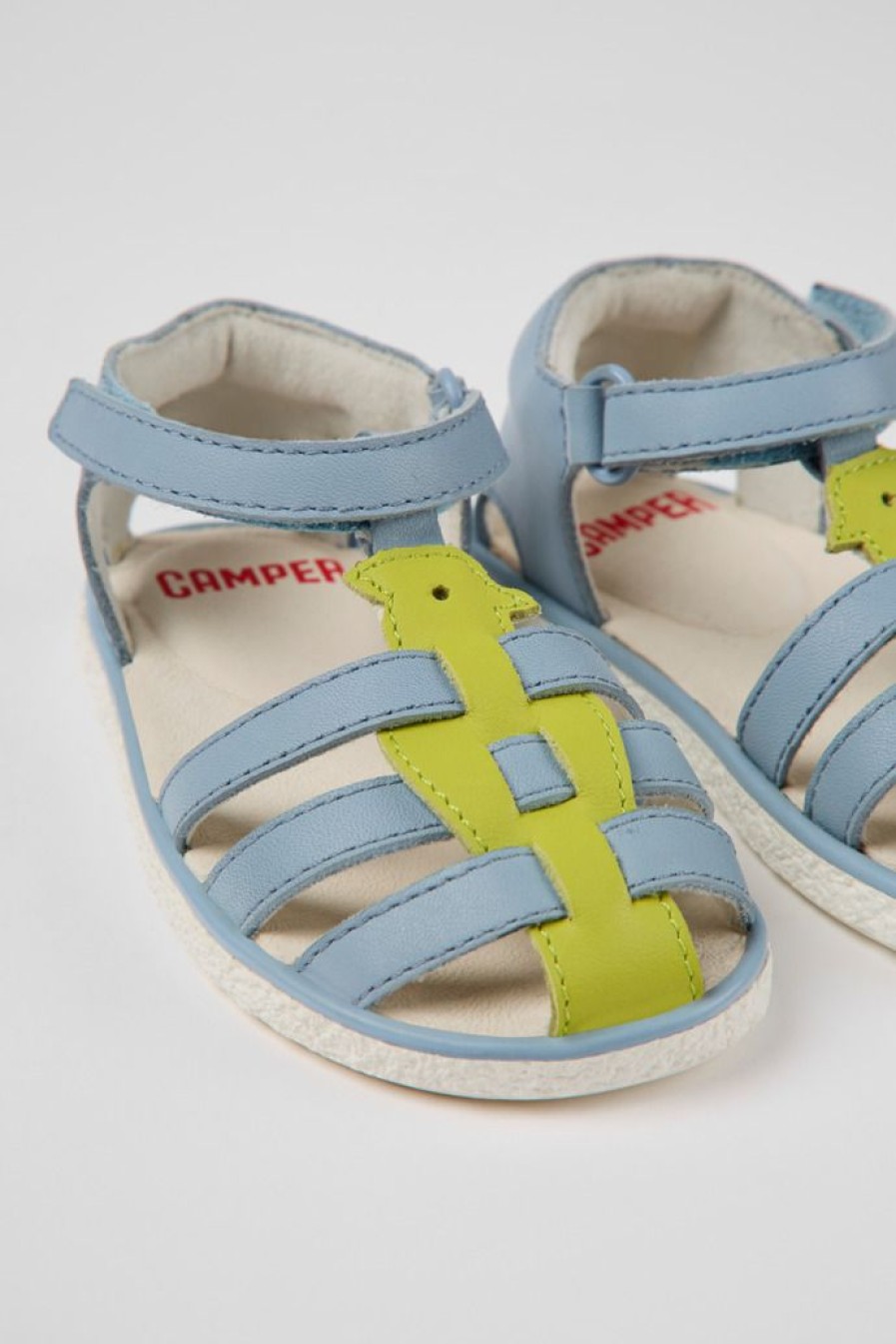 Camper Sandalias | Sandalias Azules Y Verdes De Piel Para Ninos