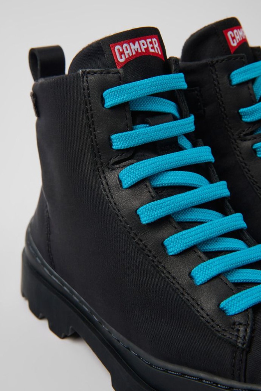 Camper Zapatos De Cordones | Botines Negros De Tejido Y Piel Para Ninos