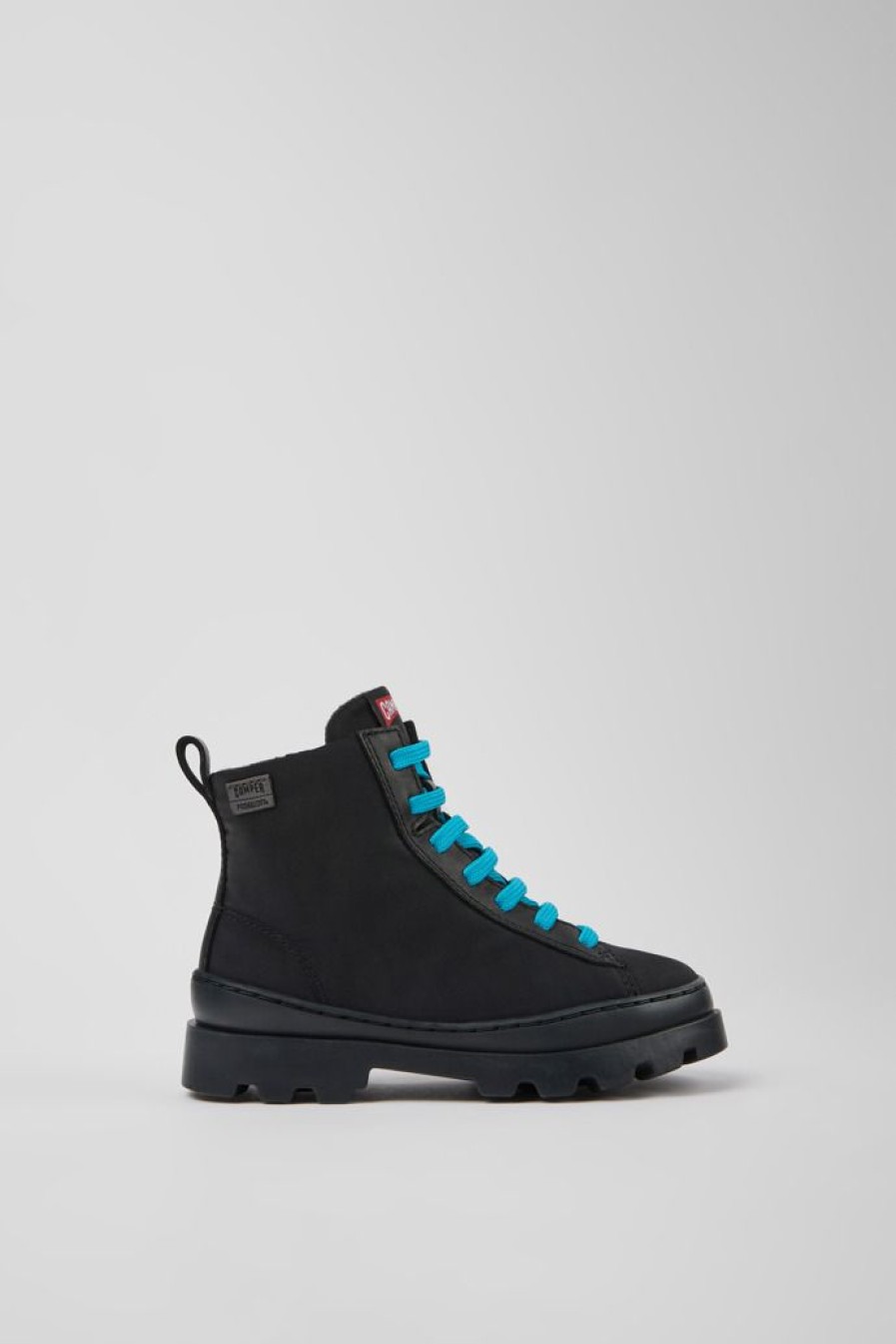 Camper Zapatos De Cordones | Botines Negros De Tejido Y Piel Para Ninos