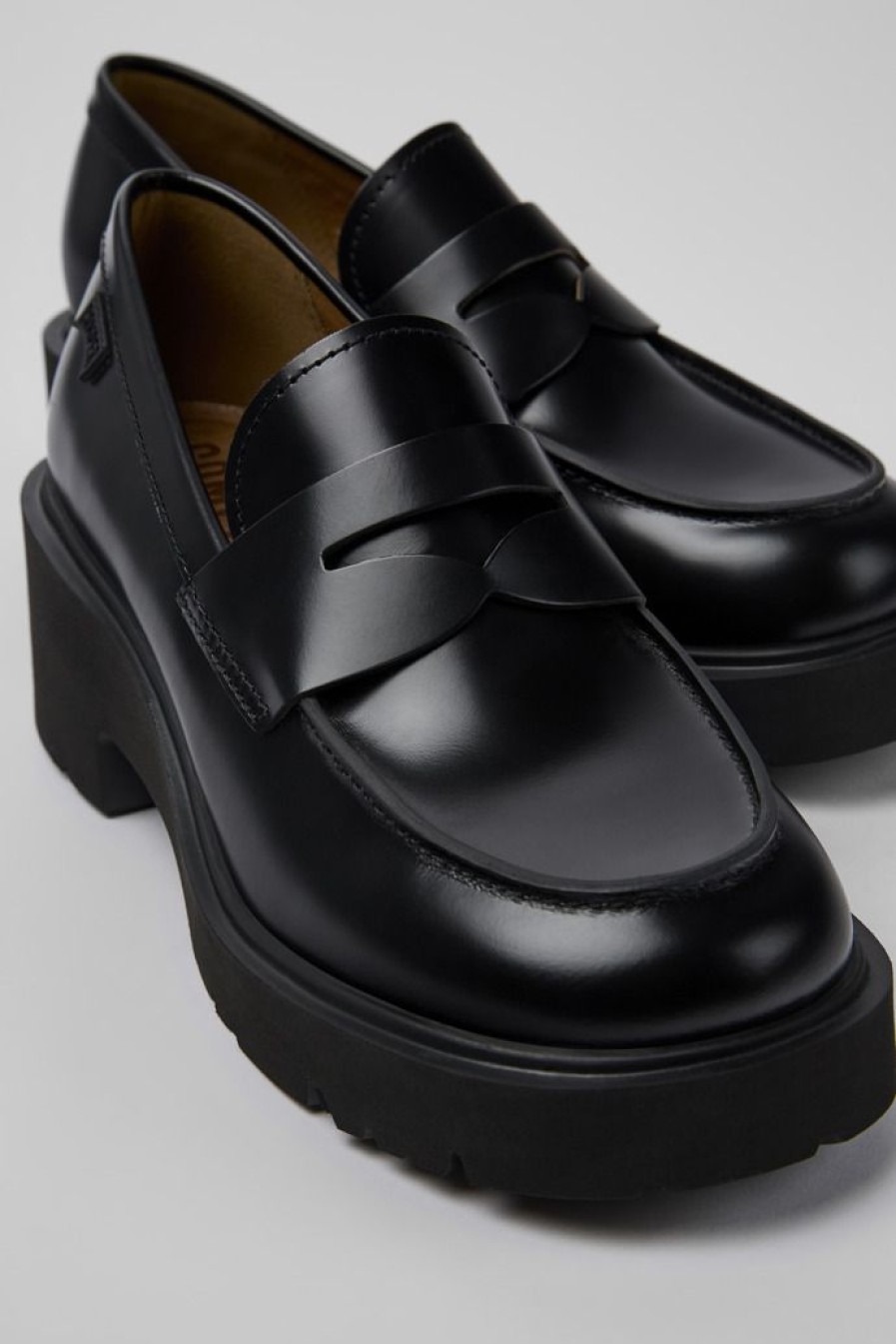 Camper Zapatos De Vestir | Mocasines Negros De Piel Para Mujer