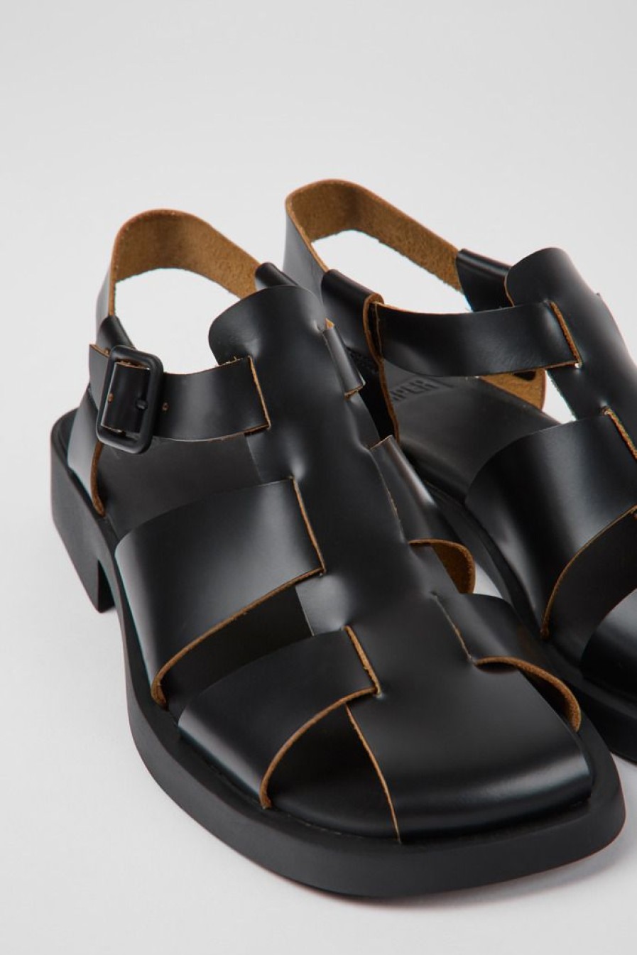 Camper Sandalias | Sandalias Negras De Piel Para Mujer