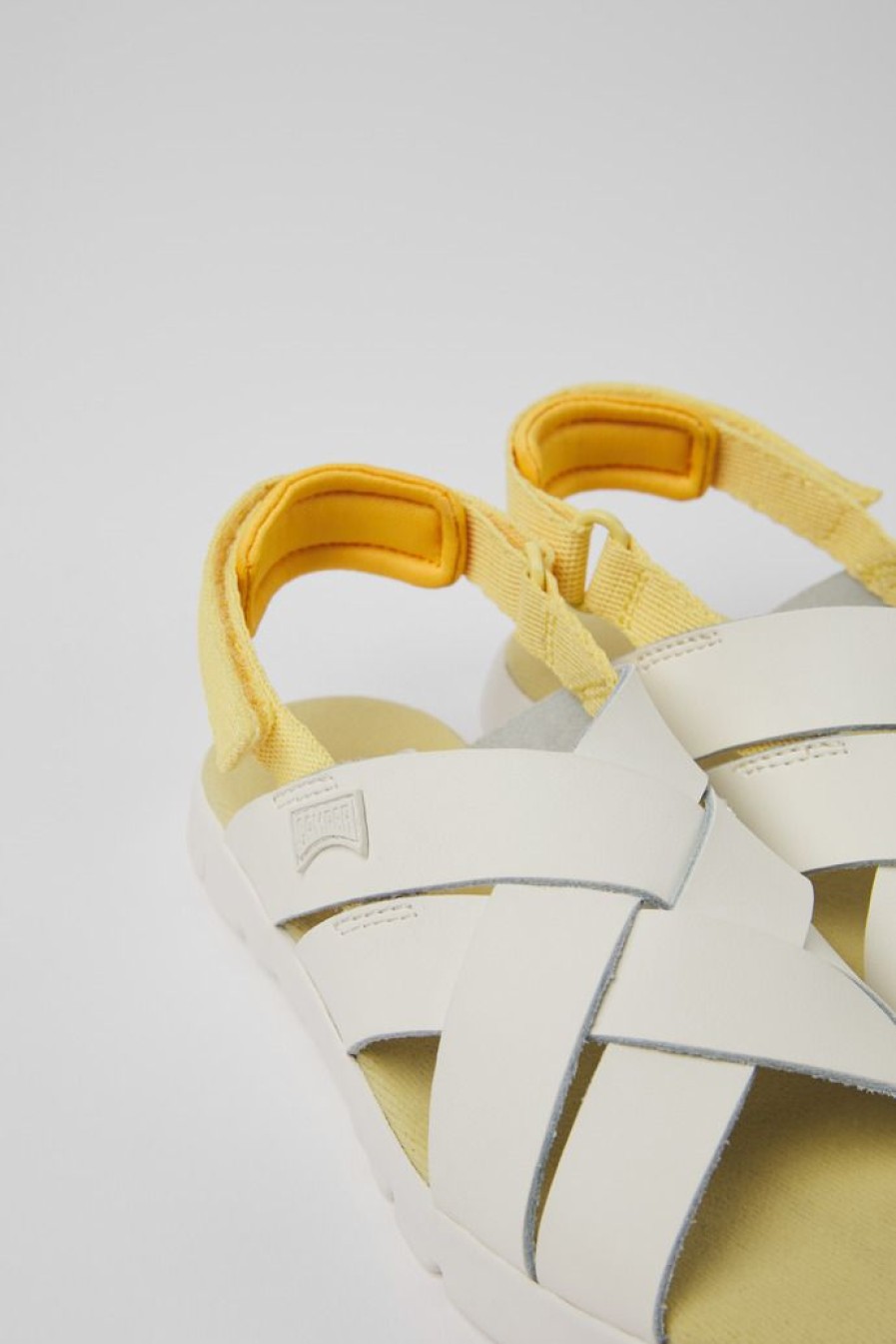Camper Sandalias | Sandalias Blancas De Piel Y Tejido Para Ninos