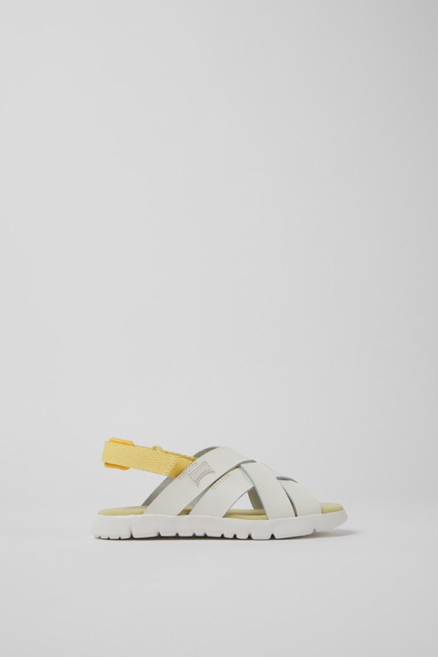 Camper Sandalias | Sandalias Blancas De Piel Y Tejido Para Ninos