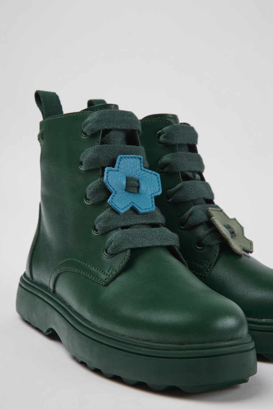 Camper Zapatos De Cordones | Botines Verdes De Piel Para Ninos