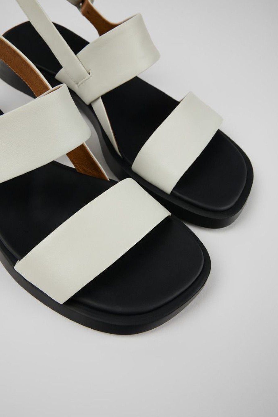 Camper Sandalias | Sandalia Con Dos Tiras De Piel Blanca Para Mujer