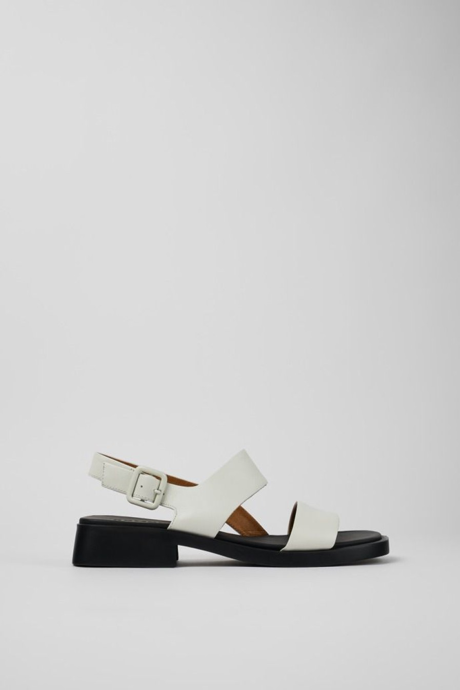 Camper Sandalias | Sandalia Con Dos Tiras De Piel Blanca Para Mujer