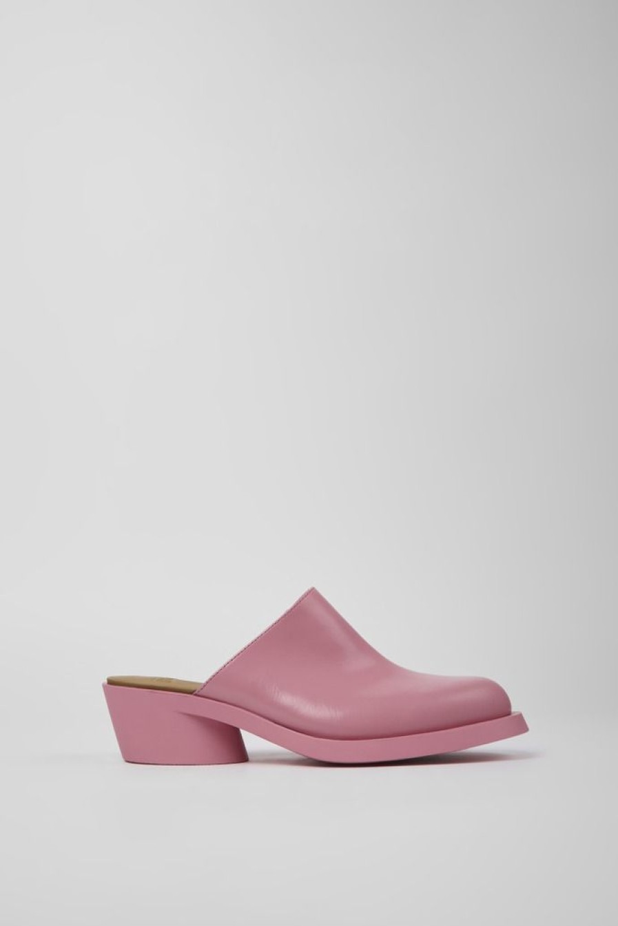 Camper Zapatos De Tacon | Mules Rosas De Piel Para Mujer