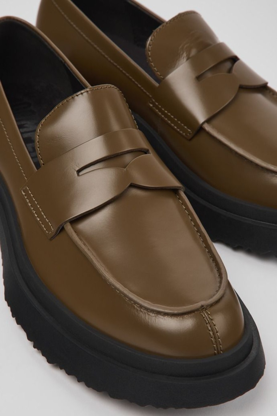 Camper Zapatos De Vestir | Mocasines Marrones De Piel Para Mujer