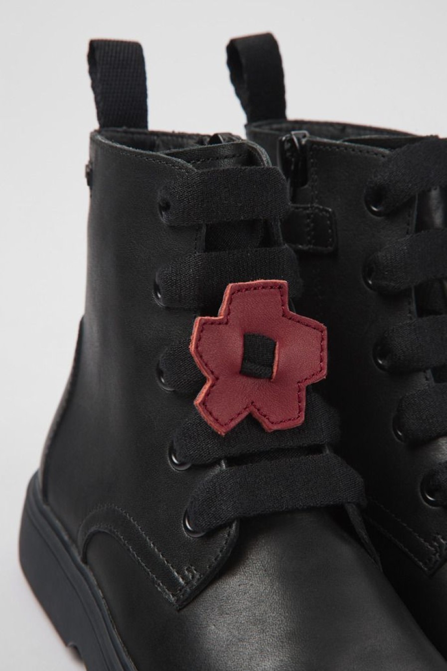 Camper Zapatos De Cordones | Botines Negros De Piel Para Ninos