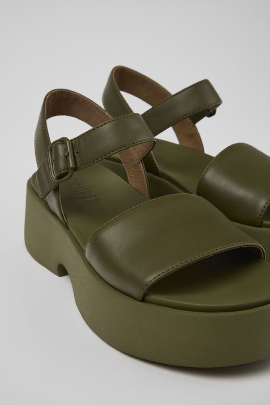 Camper Sandalias | Sandalia De Piel Verde Para Mujer