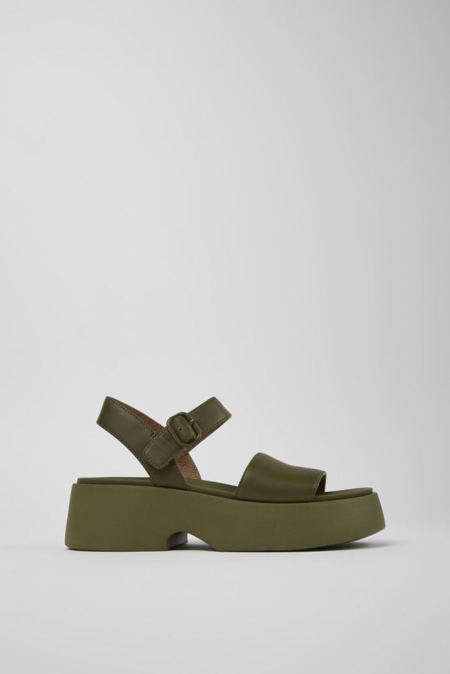 Camper Sandalias | Sandalia De Piel Verde Para Mujer