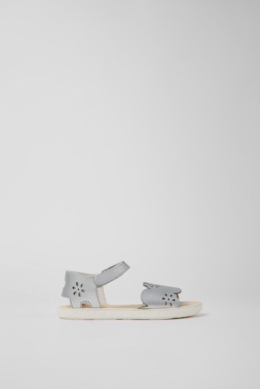 Camper Sandalias | Sandalias Plateadas De Piel Para Nina
