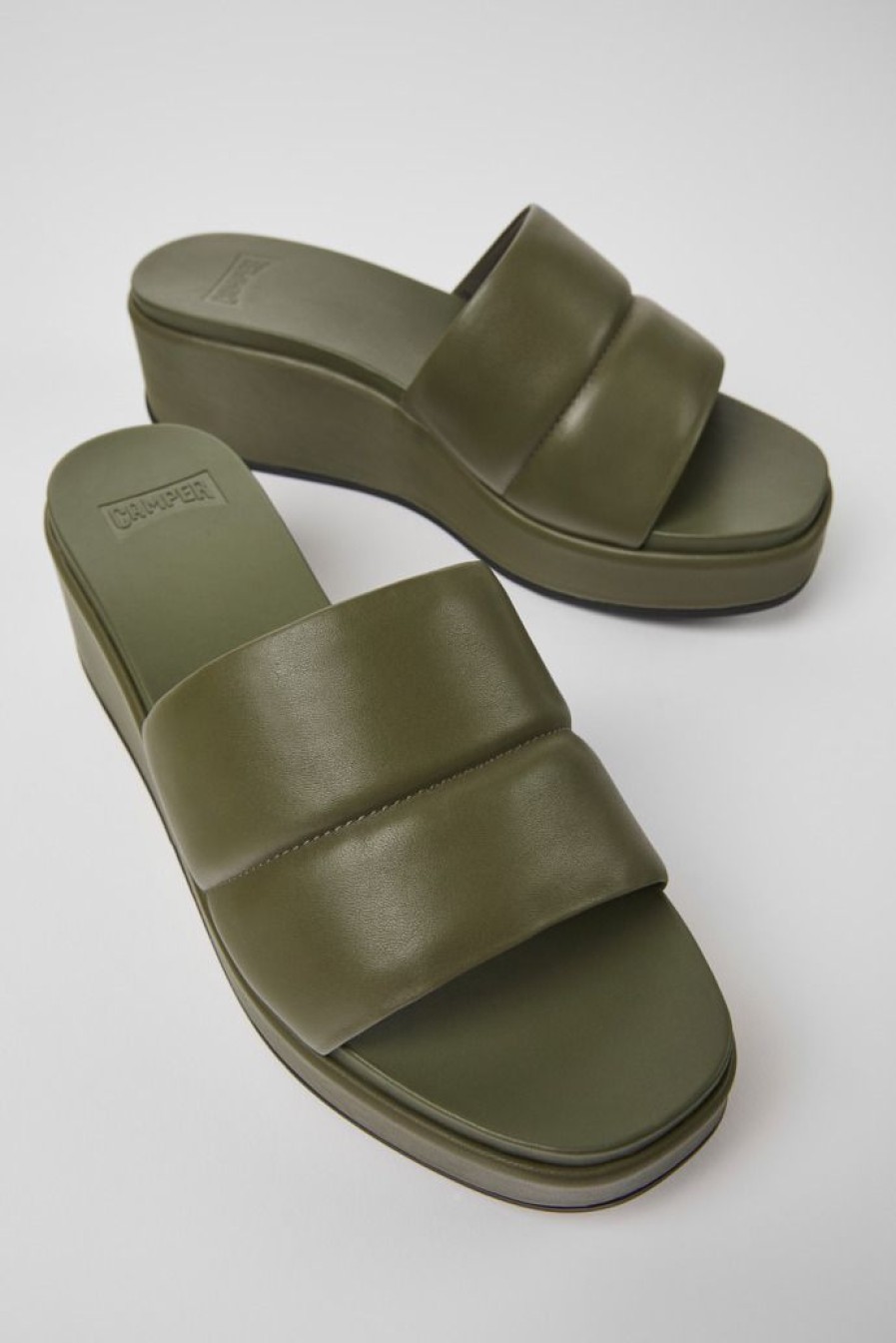 Camper Sandalias | Sandalias Verdes De Piel Para Mujer