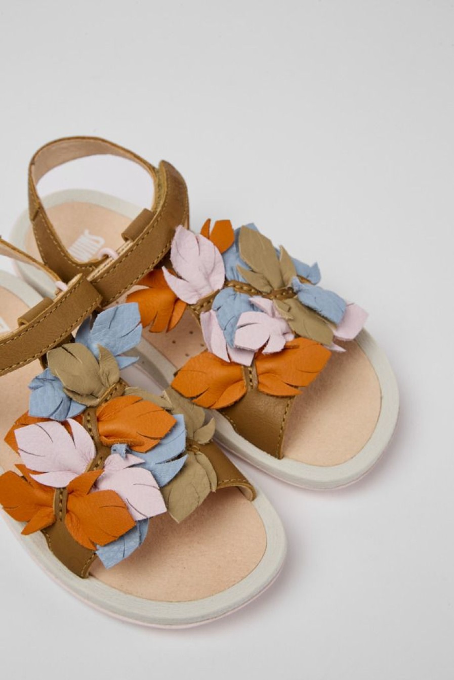 Camper Sandalias | Sandalias Marrones De Piel Para Nina