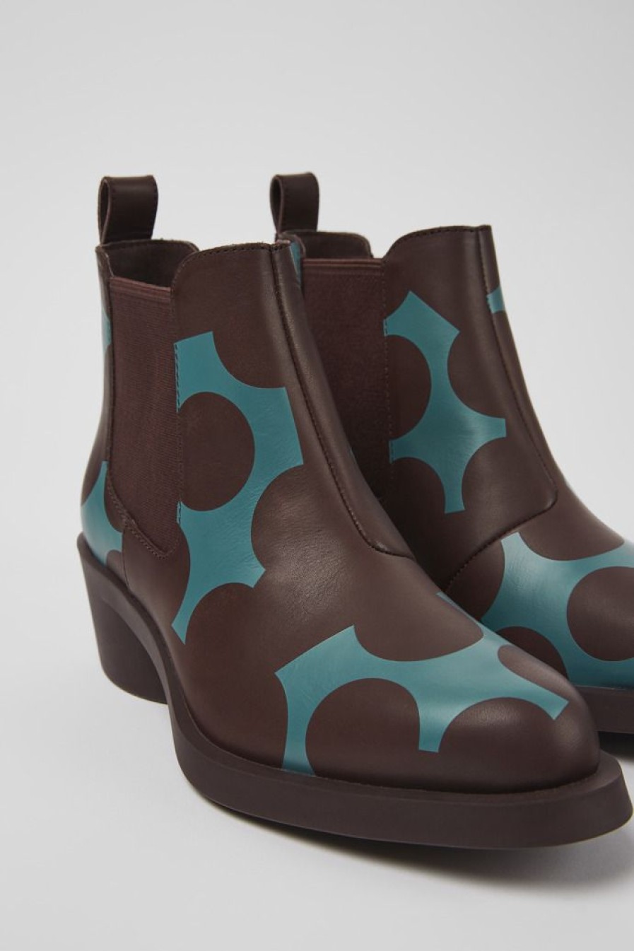 Camper Zapatos De Tacon | Botines Burdeos Y Azules De Piel Para Mujer