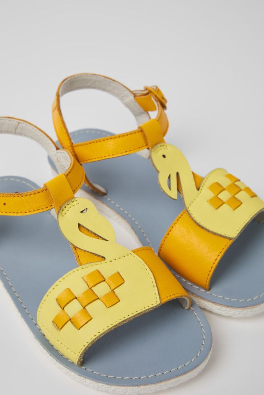 Camper Sandalias | Sandalias Amarillas Y Naranjas De Piel Para Ninos