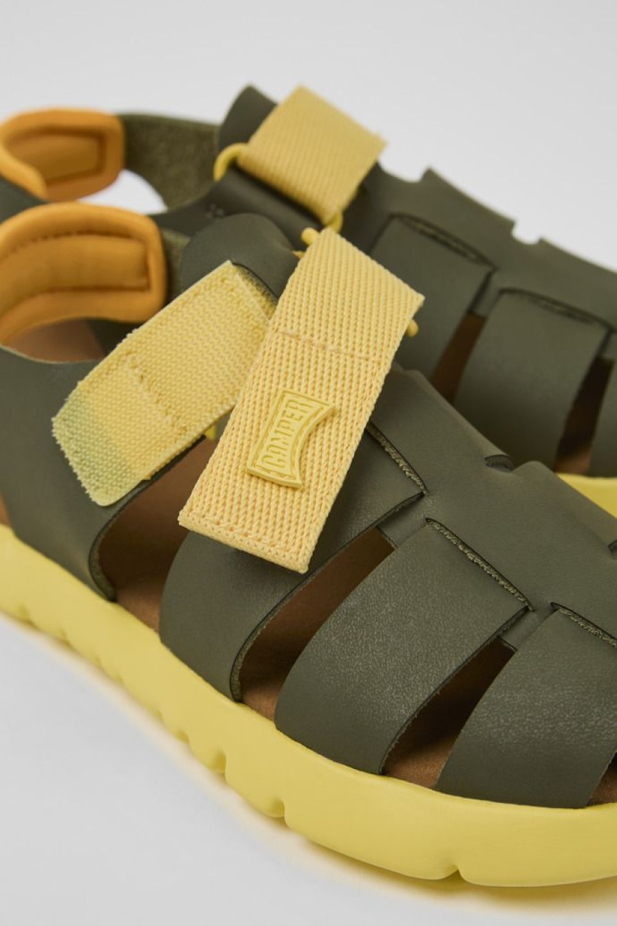 Camper Sandalias | Sandalias Verdes Y Amarillas De Piel Para Ninos