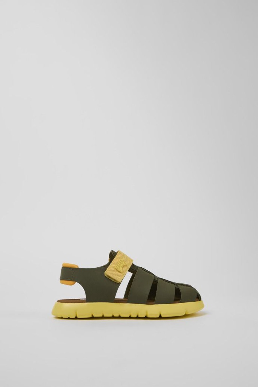 Camper Sandalias | Sandalias Verdes Y Amarillas De Piel Para Ninos
