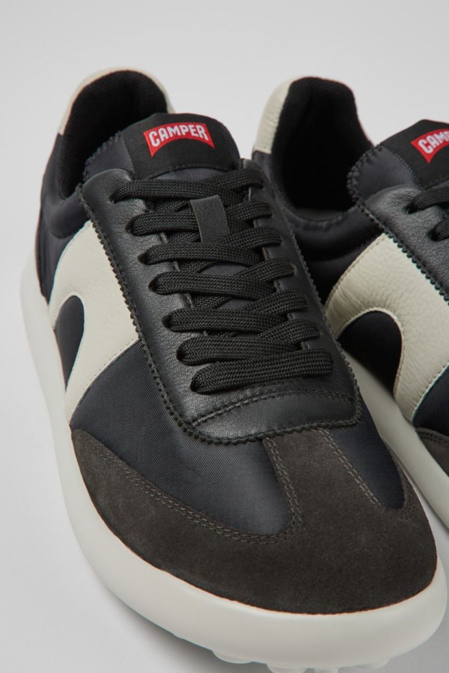 Camper Zapatillas | Sneakers Blancas/Negras De Tejido Y Piel De Hombre