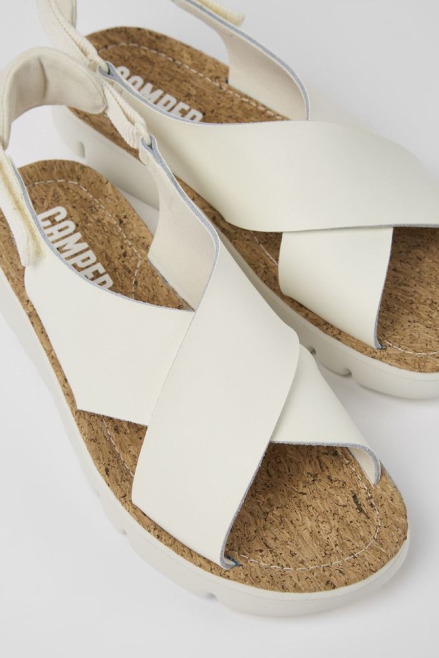 Camper Sandalias | Sandalias Blancas De Piel Y Tejido Para Mujer