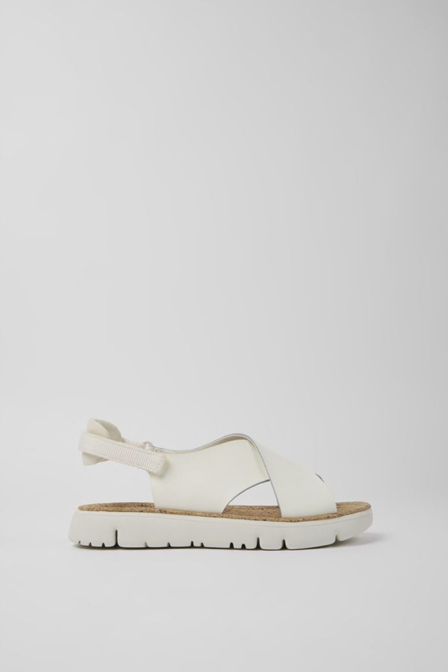 Camper Sandalias | Sandalias Blancas De Piel Y Tejido Para Mujer