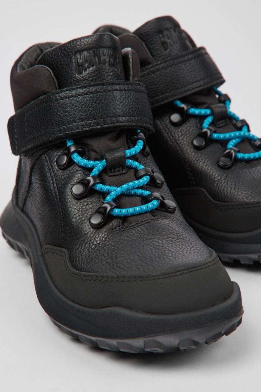 Camper Zapatillas | Botines Negros De Piel Y Tejido Para Ninos
