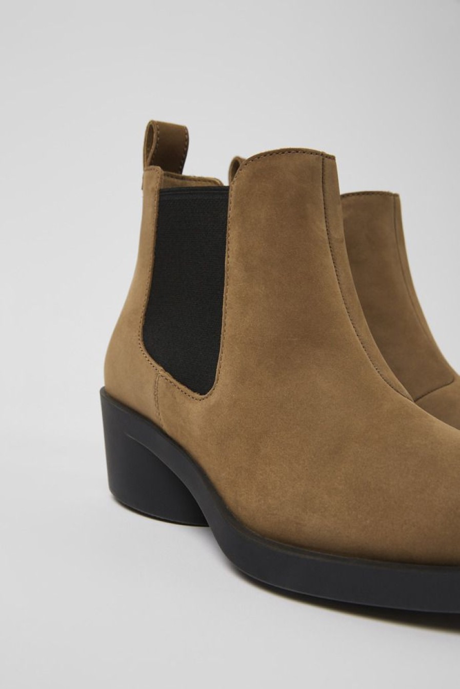 Camper Zapatos De Tacon | Botines Marrones De Nobuk Para Mujer
