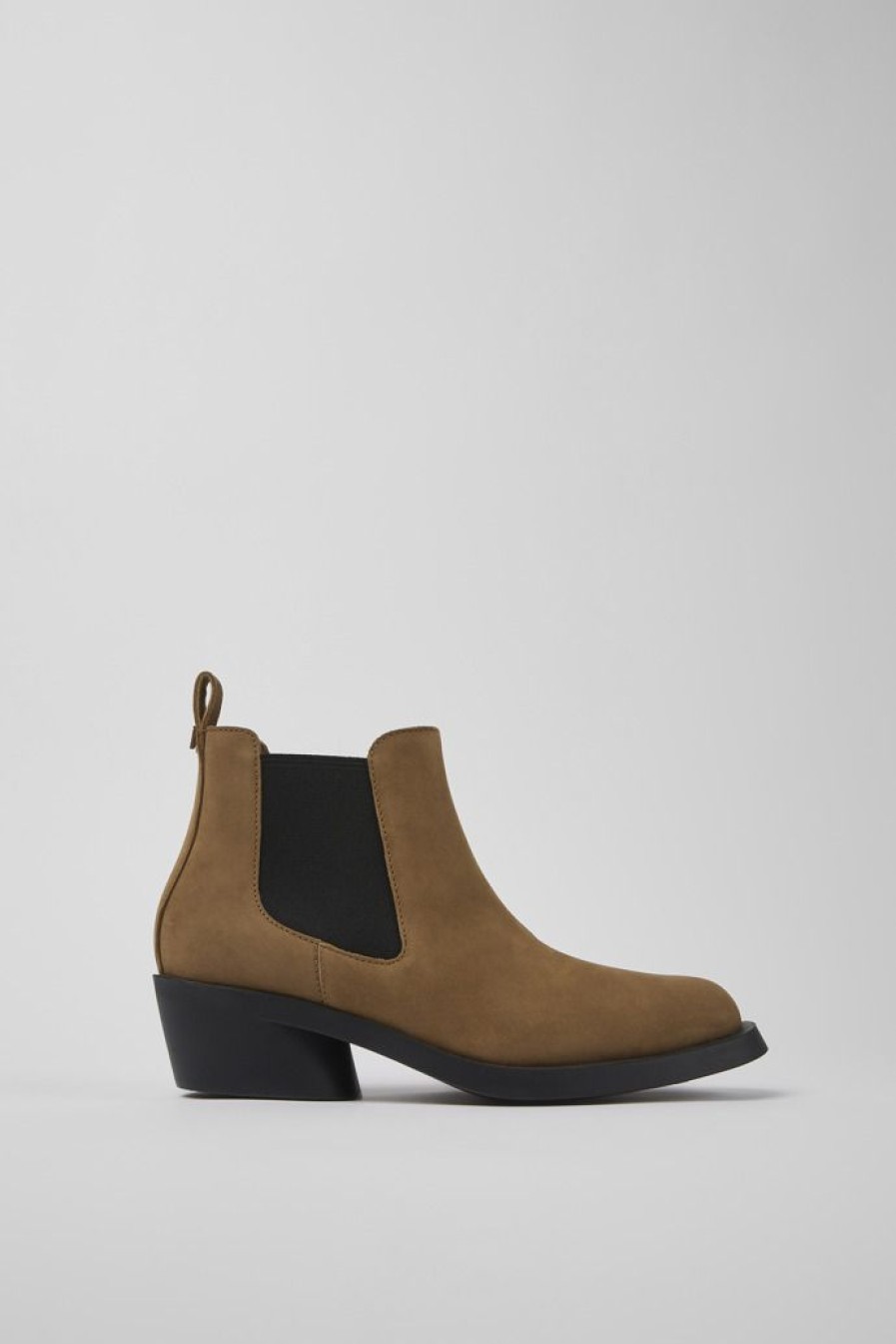 Camper Zapatos De Tacon | Botines Marrones De Nobuk Para Mujer