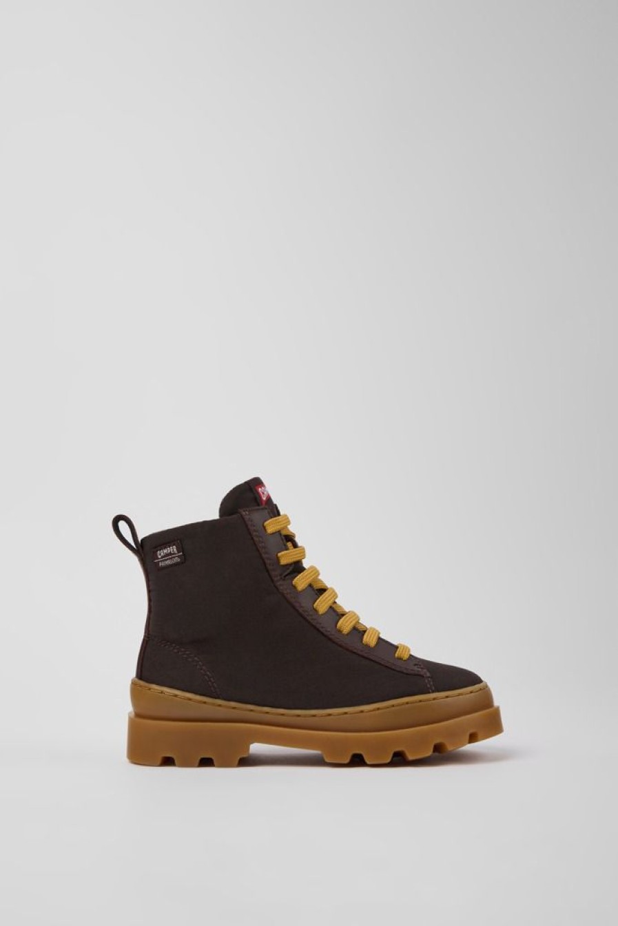 Camper Zapatos De Cordones | Botines Marrones De Tejido Y Piel Para Ninos