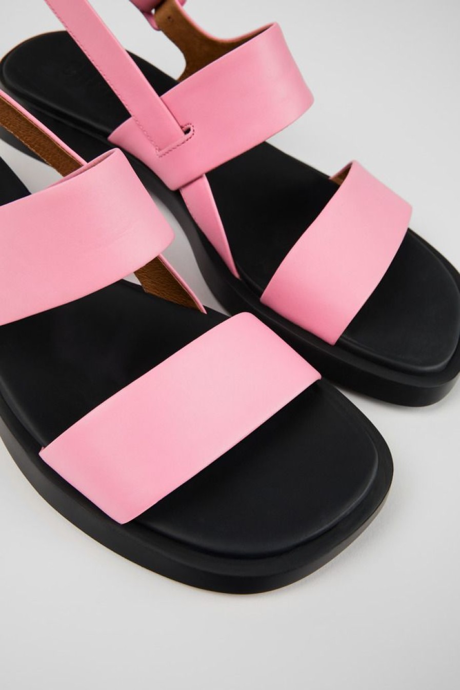 Camper Sandalias | Sandalia Con Dos Tiras De Piel Rosa Para Mujer
