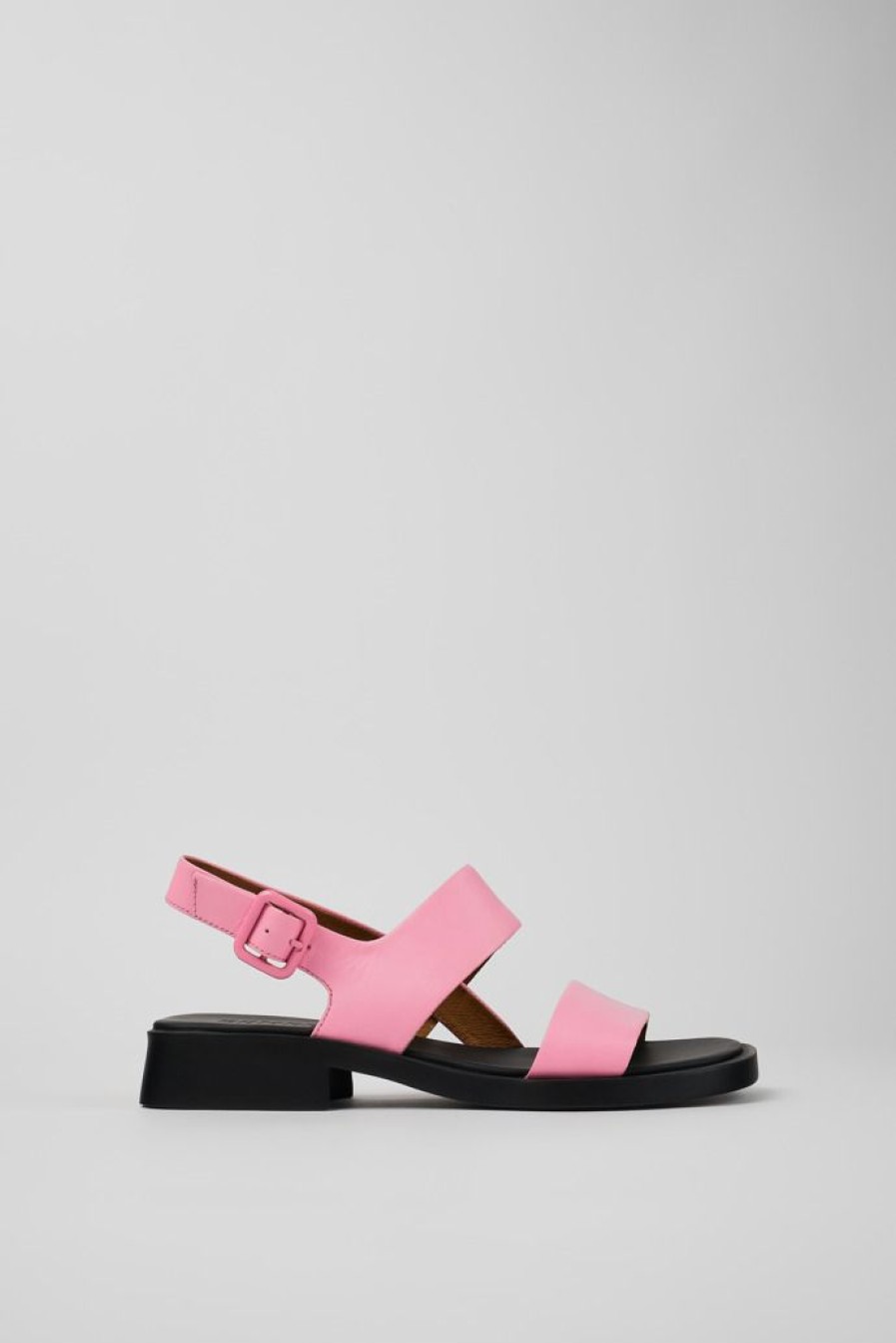 Camper Sandalias | Sandalia Con Dos Tiras De Piel Rosa Para Mujer