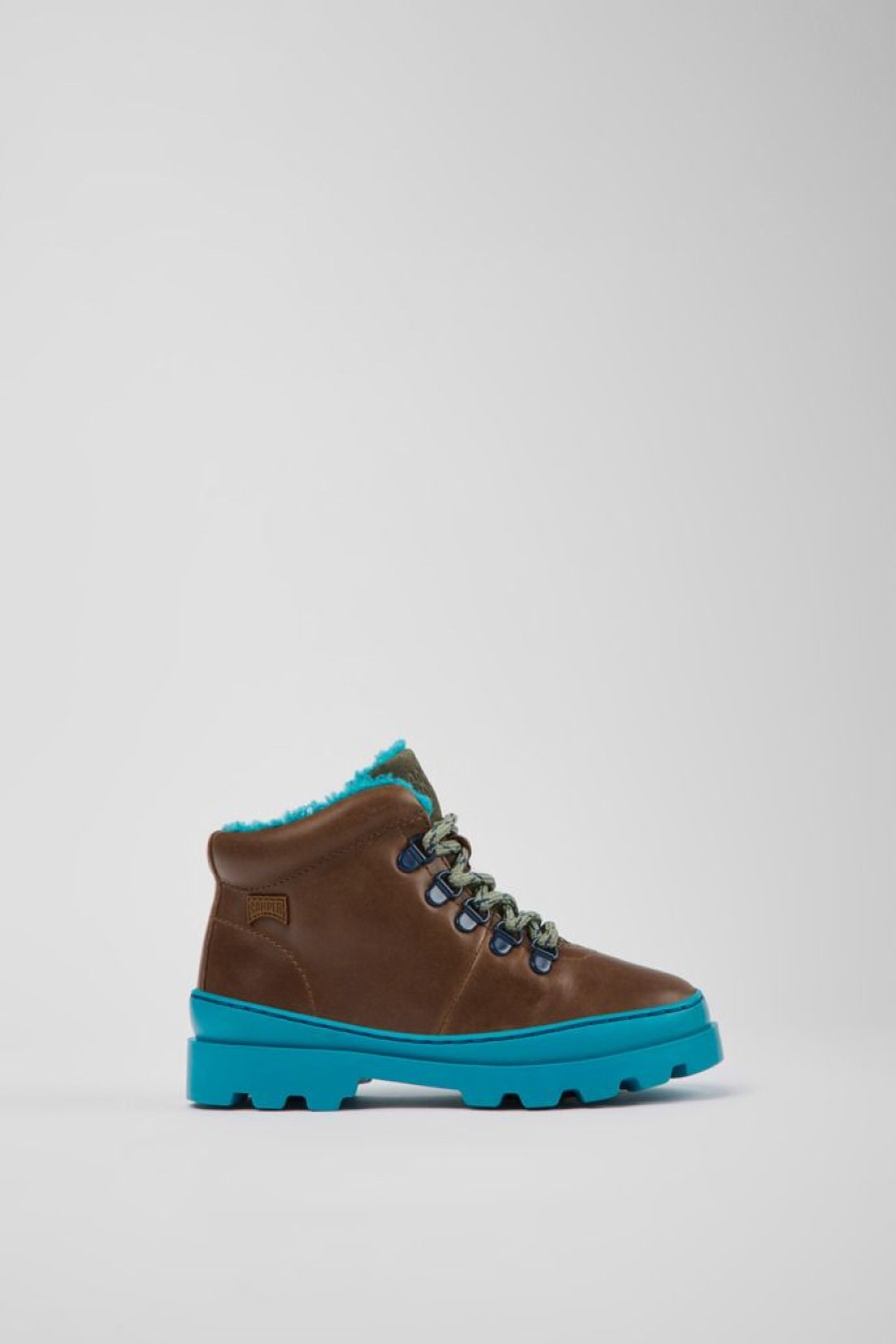 Camper Zapatos De Cordones | Botines Marrones De Piel Y Tejido Para Ninos